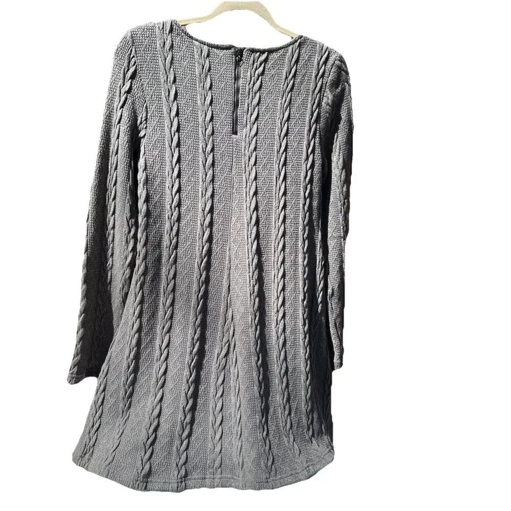 Loveriche Gray Cable Sweater Dress Lined Long Sleeve Women Winter Lined SMALL